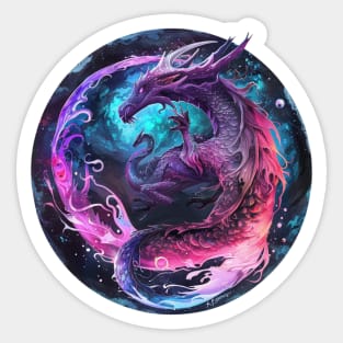 Celestial Serpent: Moonlit Dragon Emblem Sticker